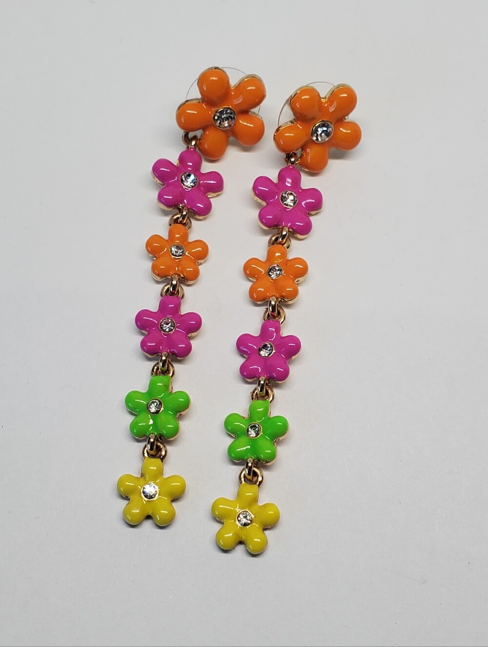 Betsey Johnson Neon Enamel Flower Dangle Earrings